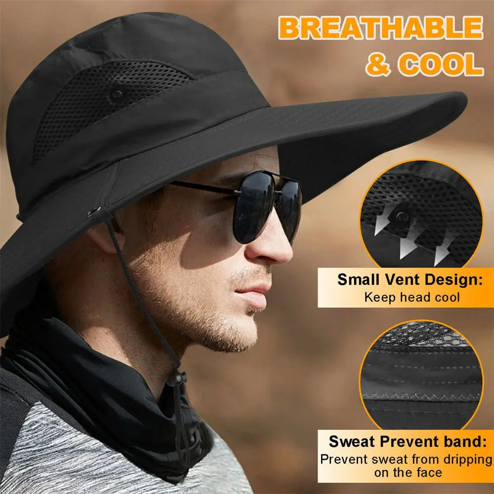 Men Women Wide Visor Brim Hat Boonie Bucket Cap Summer Fishing UV Sun Protection Breathable Caps
