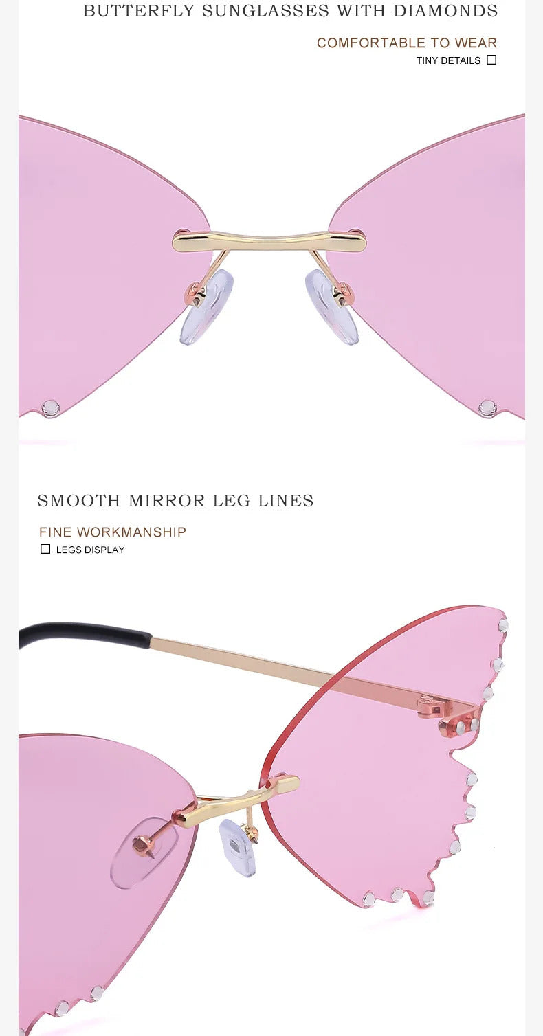 Diamond Butterfly Sunglasses Women 2023 Luxury Brand Designer Fashion Rimless Sun Glasses For Female Unique Party Shades Eyewear