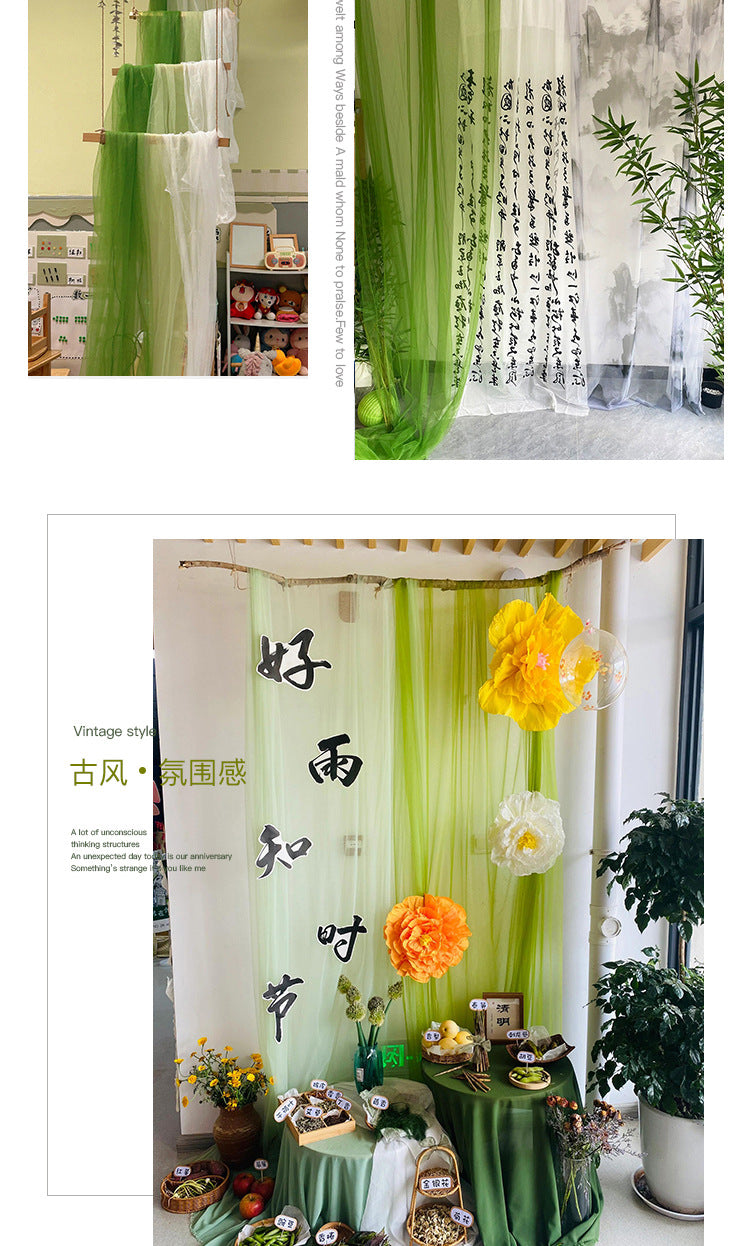 New Chinese Style Green Voile Kindergarten Environment Creation Ink Painting Ancient Style Classroom Ancient Style Scene Layout Background Wall Decoration