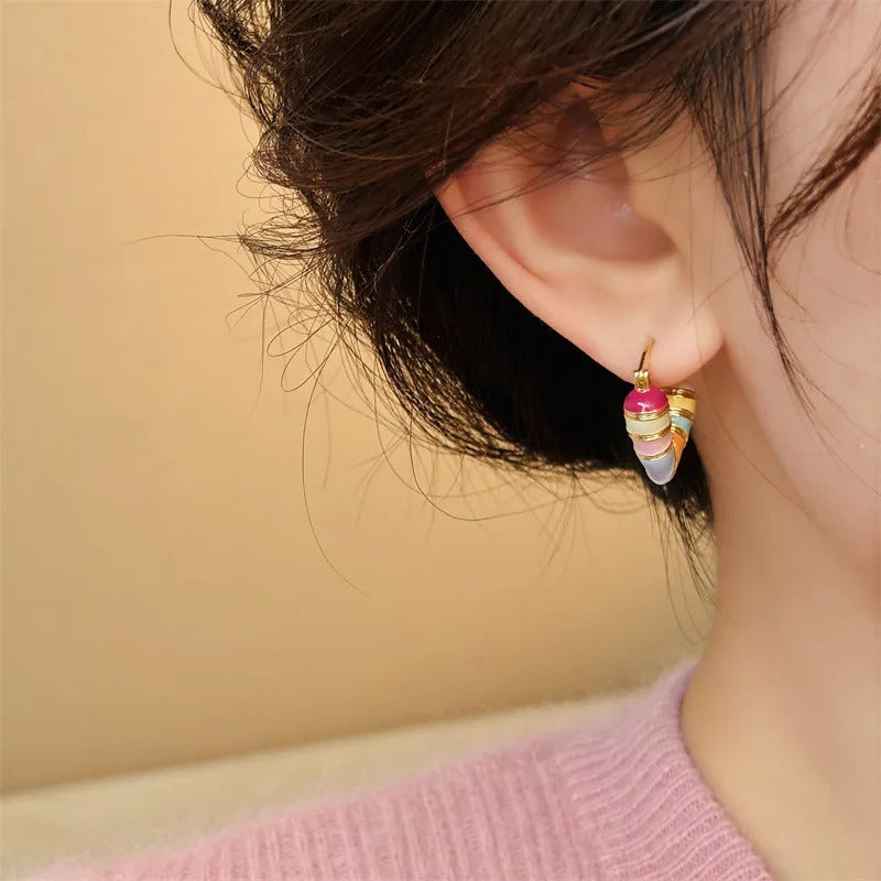 Colorful Heart Ear Buckle 2024 New Korean Fashion Women's Earring Precious Hoop Earrings Gold Plating Jewelries Girl Gifts