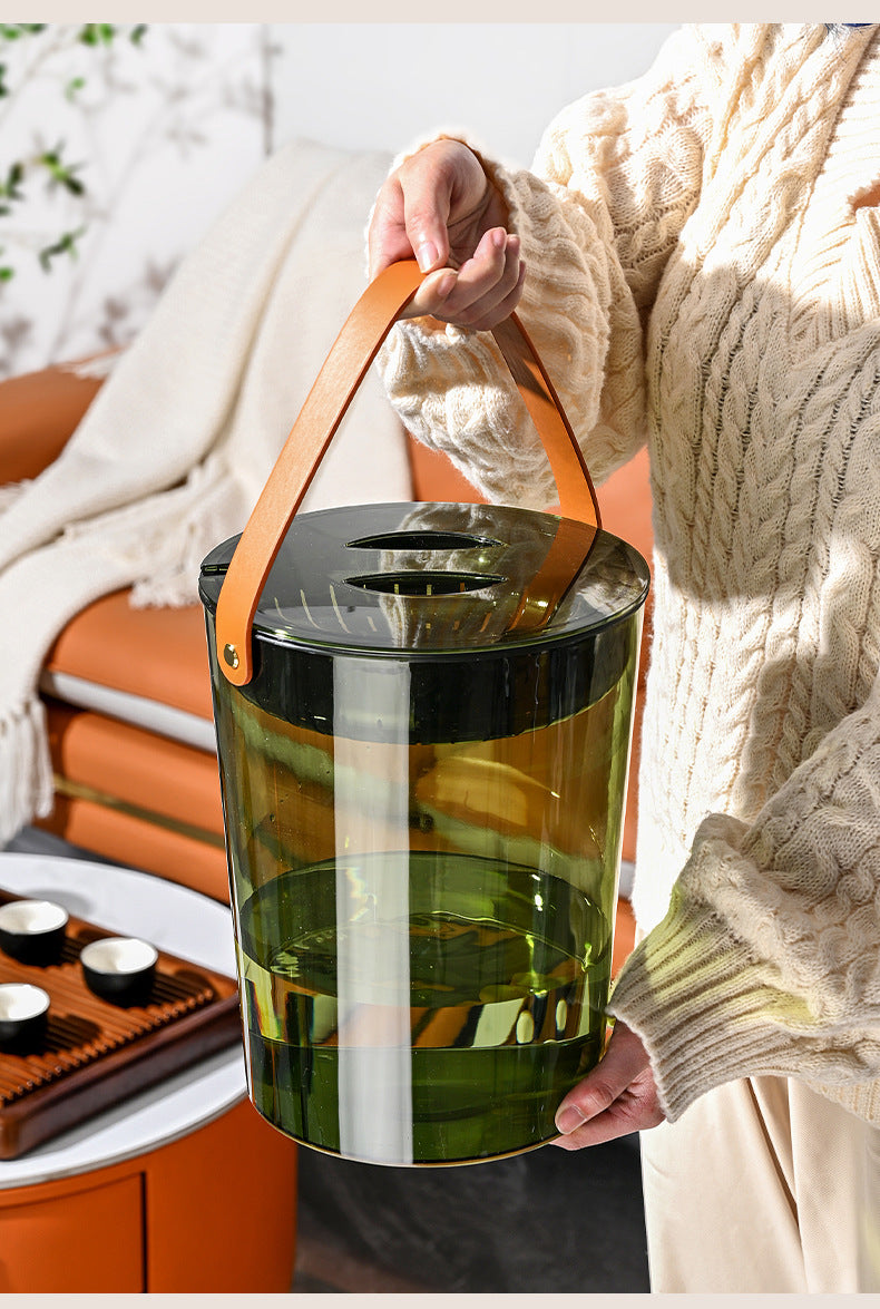 Tea Bucket Office Large Capacity with Strainer Dry Wet Separation Household Table round Portable Transparent Tea Residue Barrel