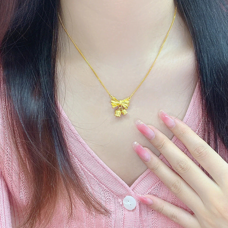 Princess on the Run Bowknot Lily of the Valley Necklace for Women 18K Gold High-End Design Sense Women's Clavicle Chain Non-Fading