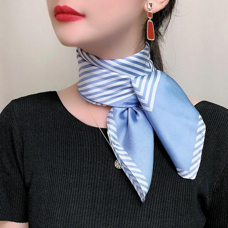 Luxury Popular Stripe Square Silk Scarf Women Headcloth Four Seasons Sunscree Fashion Letter Silk Scarves bandanna foulard