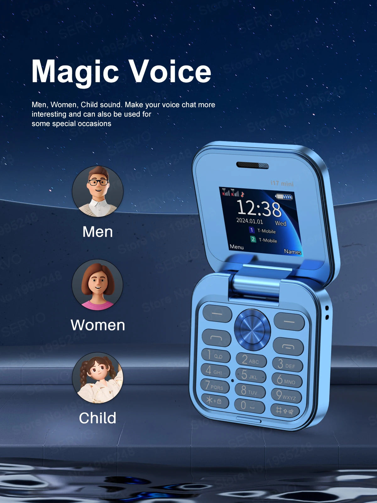 SERVO i17 Mini Dual SIM Card Fold Mobile Phone 2G Network Video Player Flashlight FM Radio Magic Voice Small Box Flip Cellphones