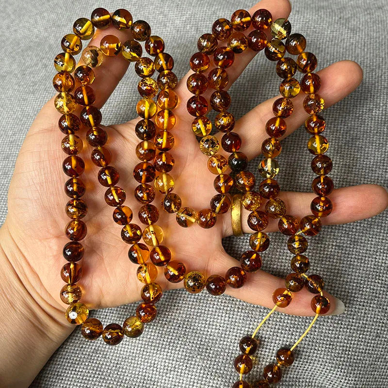 6mm-9mm Original Amber Bracelet for Men Women Unique Diy Flower Beads Rosary Long Necklace Baltic 2025 New Natural Stone Jewelry
