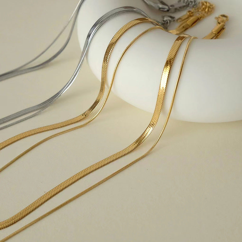 Double Layer Snake Bone Chain Necklace for Women, Light Luxury, High-end Feel, Personality, Trendy Versatile Blade Collarbone Chain, Simple Chain