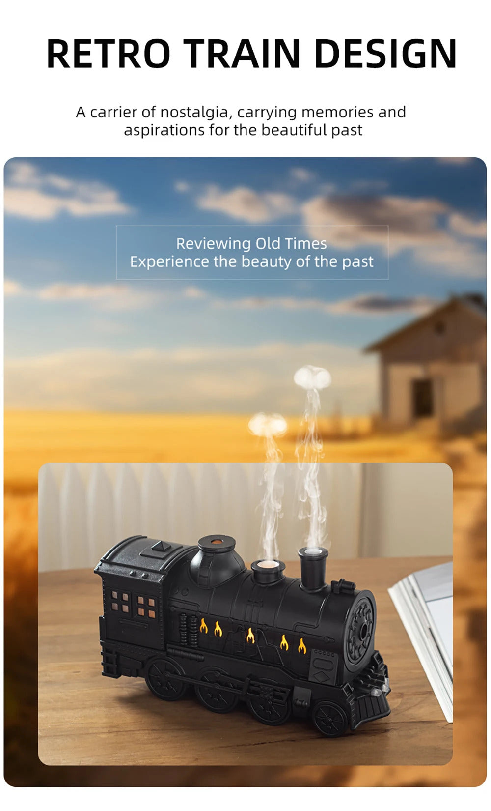 Retro Train Air Humidifier Ultrasonic Aromatherapy Diffusers Mist Maker Fragrance Essential Oil Aroma Difusor Remote control