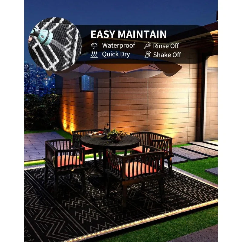 Outdoor Rug Carpet Waterproof 8x10 ft with LED Strip Lights-Patio Rug Mat Indoor Outdoor Rug for RV Camping Picnic