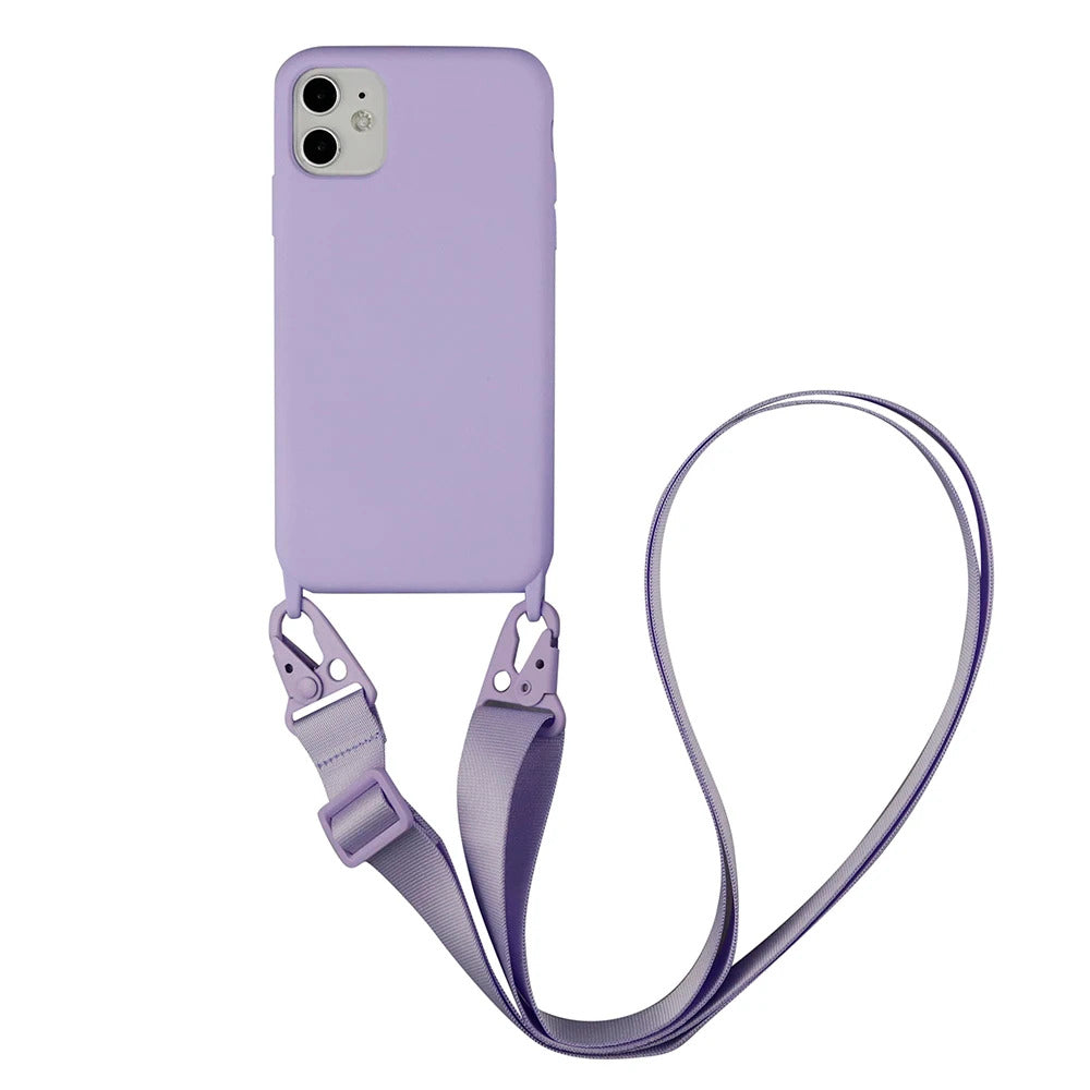 2025 Crossbody Strap Lanyard Silicone Phone Case For iPhone 16 15 14 13 12 Mini 11 Pro Max Plus Candy Color Soft TPU Back Cover