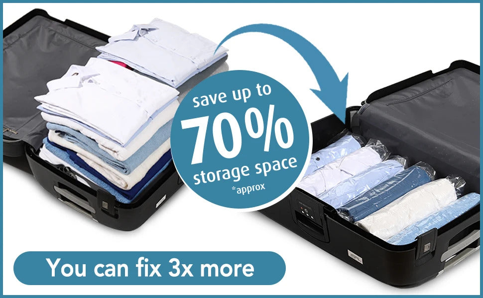 Convenient Vacuum Bag Roll-up Travel Compression Bags for Clothes Luggage Space Saver Packing Suitcases