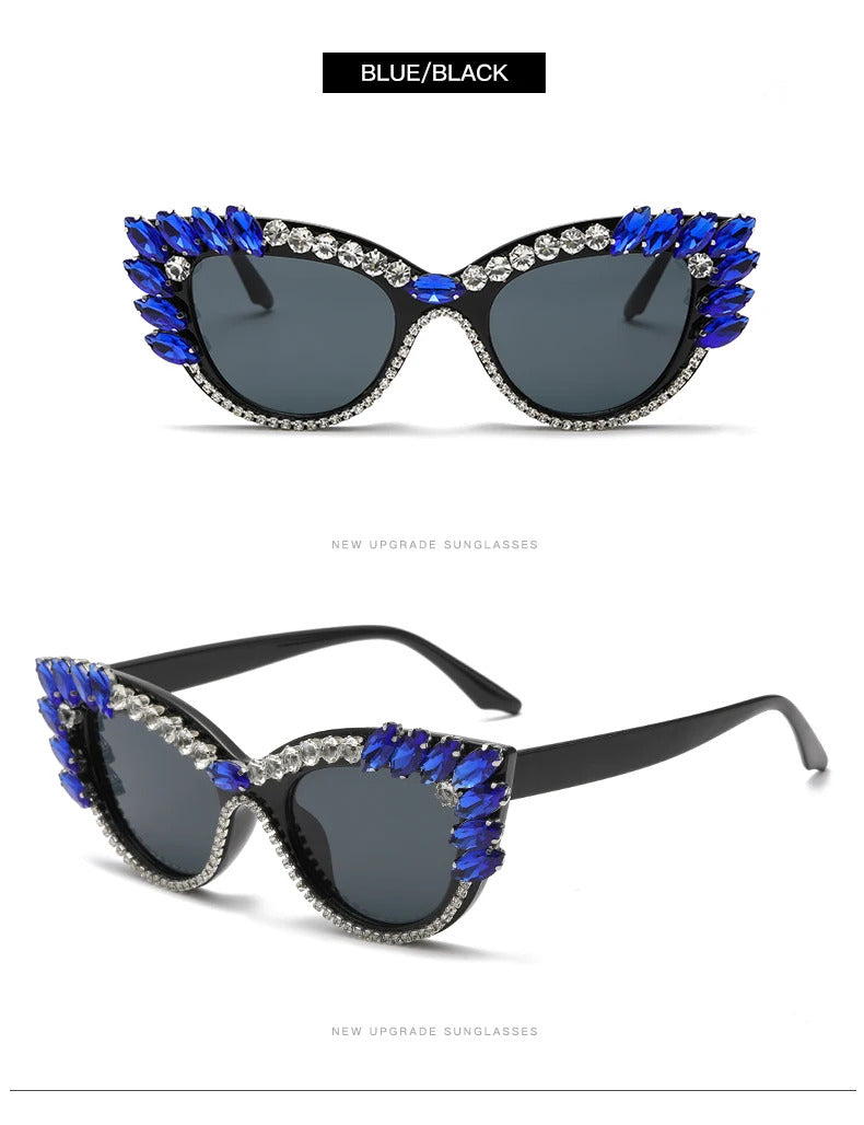 New Personality Fashion Cat Eye Colorful Big Diamond Glasses Droplet shaped Sunglasses Cat Eye Diamond Sun Glasses