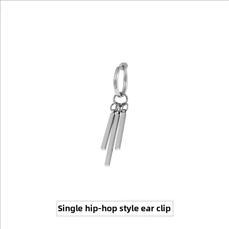 Rectangular Stick Double Stick Earrings Men's Titanium Steel Long Bar Ear Clips Women's Niche Simple High-end Accessories Jewelry