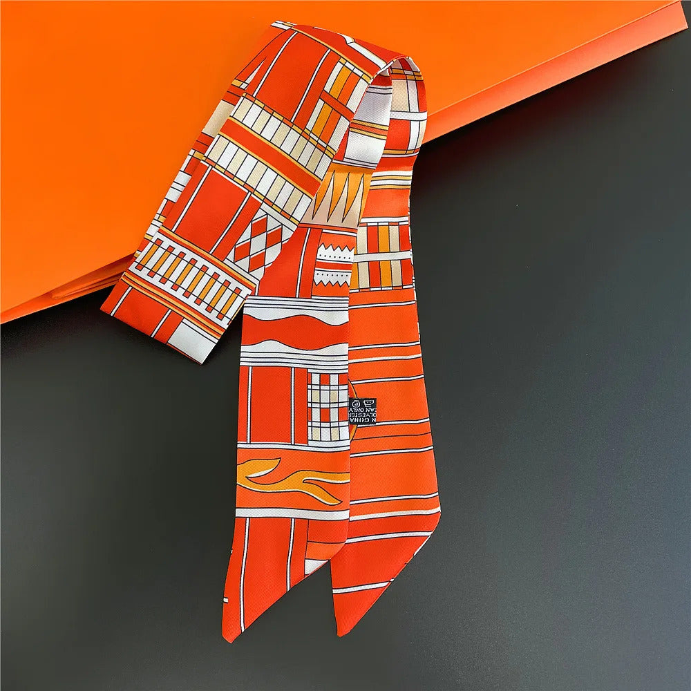 Fashion Women Hair Scarf 2024 New Brand Design Luxury Silk Scarf Fashion Print Headband Skinny Bag Scarves Neckerchief