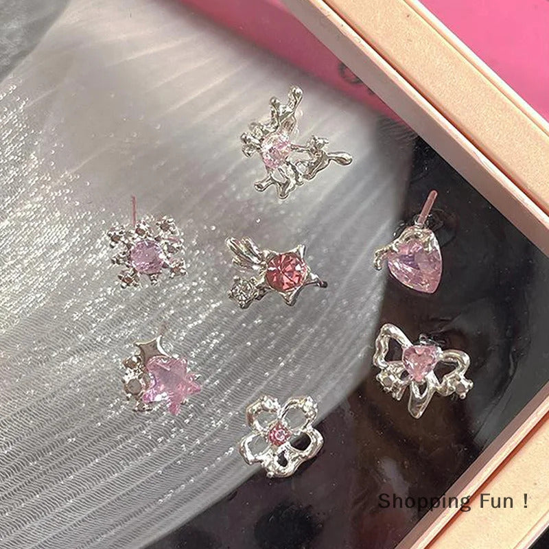 6Pcs Fashion Sweet Heart Stud Earrings For Women Girls Personality Fashion Temperament Earrings Jewelry Accessories Gifts-B2