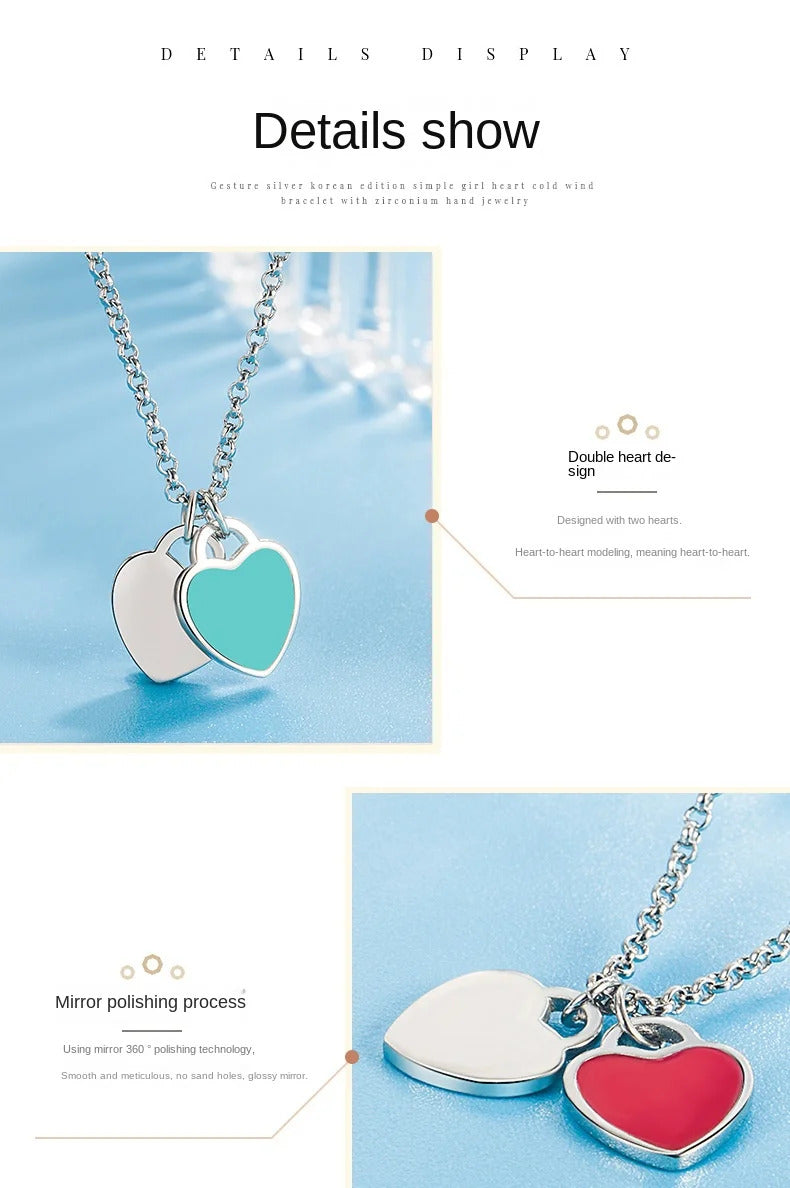 Designer 925 Silver Jewelry Necklace Woman Retro Heart-Shaped Enamel For Girls Cute Silver Bead Birthday Gift