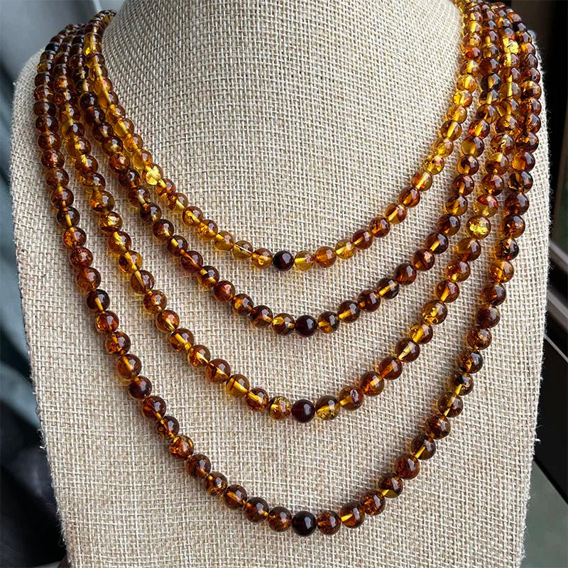 6mm-9mm Original Amber Bracelet for Men Women Unique Diy Flower Beads Rosary Long Necklace Baltic 2025 New Natural Stone Jewelry