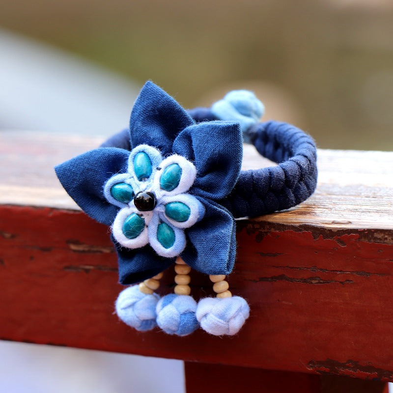 Blue Tie Dye Cloth Bracelet Dali Lijiang Hot Sale Hand-stitched Flower Fabric Bracelet Bracelet