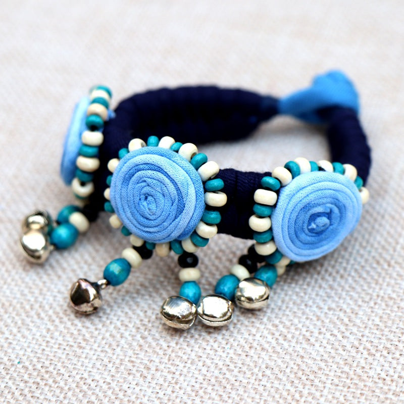 Blue Tie Dye Cloth Bracelet Dali Lijiang Hot Sale Hand-stitched Flower Fabric Bracelet Bracelet
