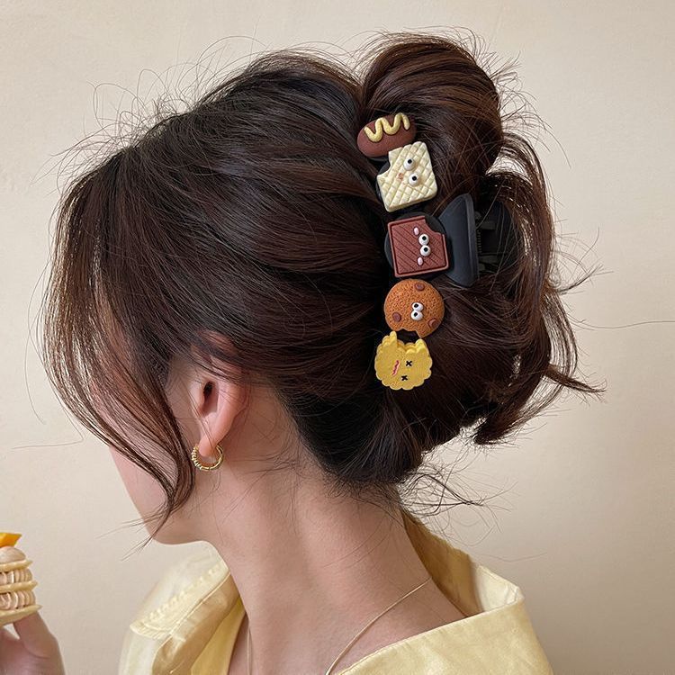 Elegant Large Hair Claw for Thick Hair, New Simple Hair Clip, Back of Head Shark Clip, Cartoon Dog Biscuit Hair Accessory