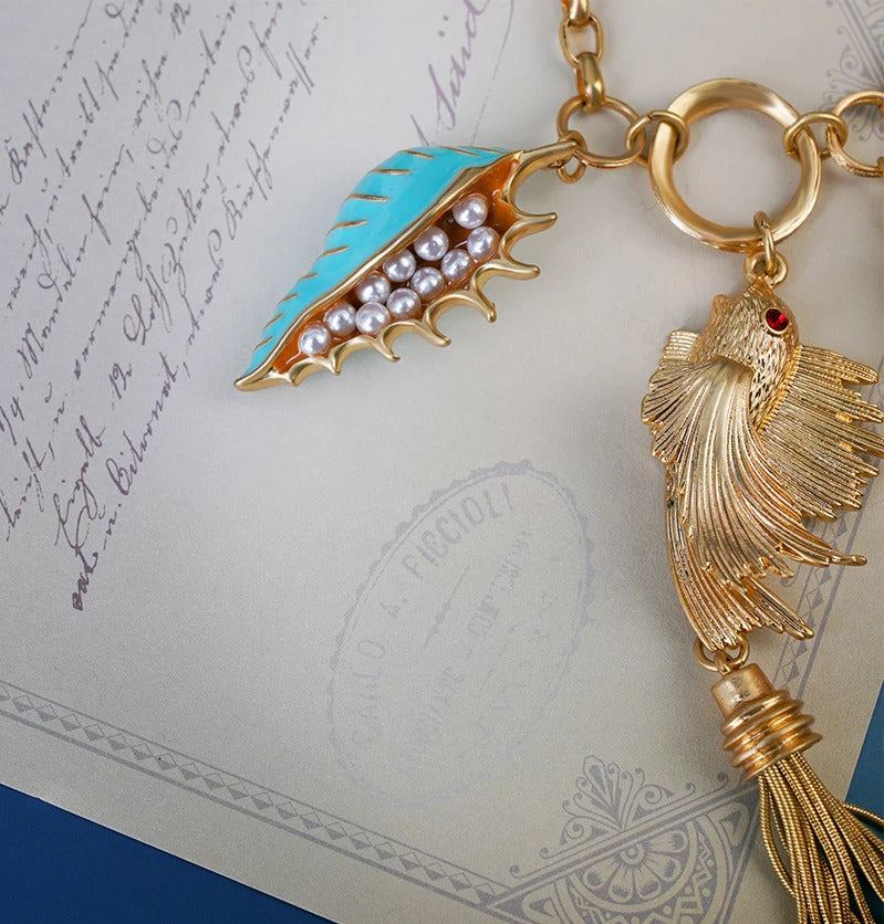 Cute Sea whale Necklace Pendant Chain Fish Fashion Jewelry Chic Mermaid Tassel Conch Dangle Choker Ocean Beauty Accessory