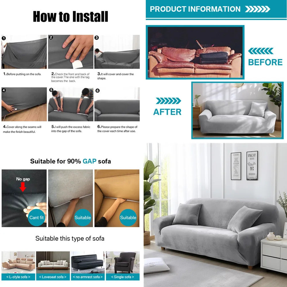 Velvet Sofa Cover Thick Elastic 1/2/3/4 Seater Sofa Cover for Living Room Velvet Plush L Shaped Corner Sofa Cover Couch Cover