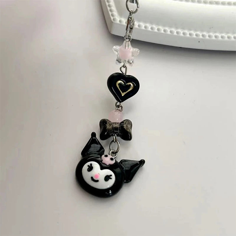 Kawaii Kuromi Phone Chain Sweet Pendant Earphone Case Hanging Rope Anti-Lost Lanyard Bag Decor