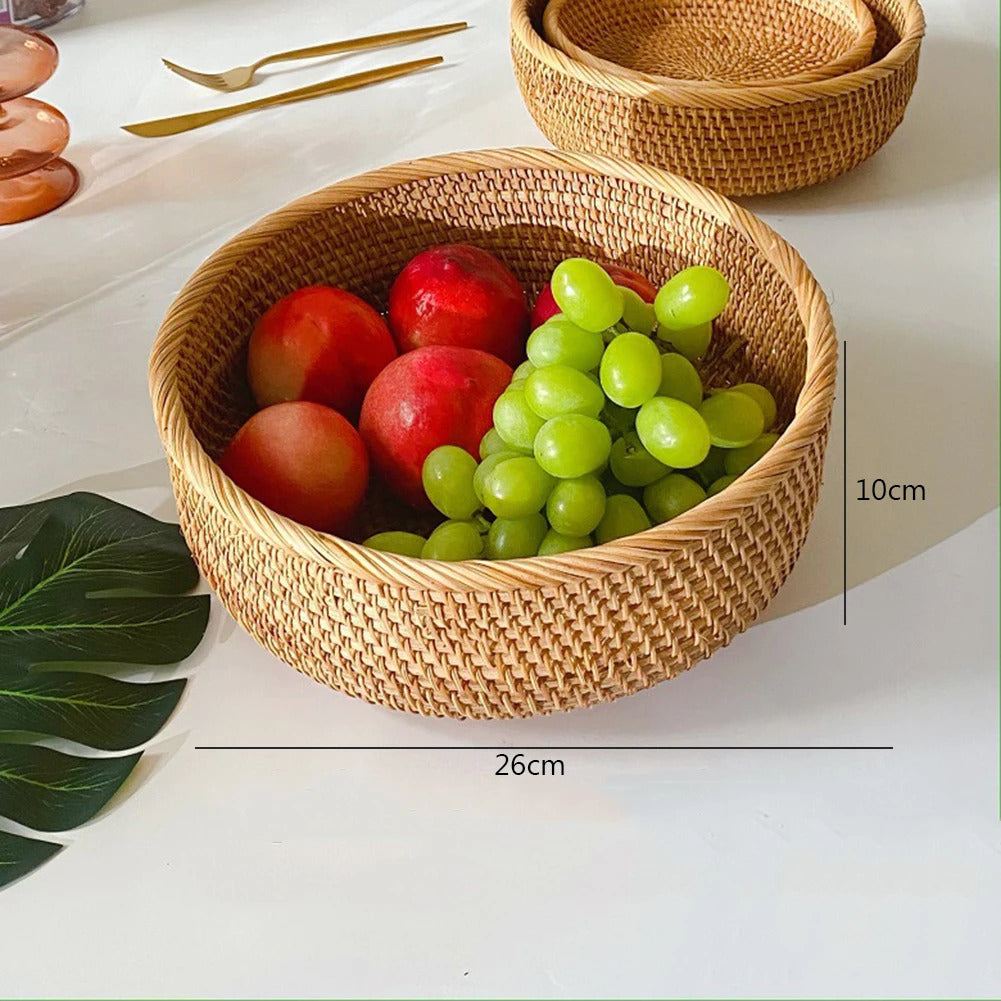 Hand-woven Flower Basket Food Storage Platters Natural Simplicity Rattan Storage Basket for Home Kitchen Storage Accessories
