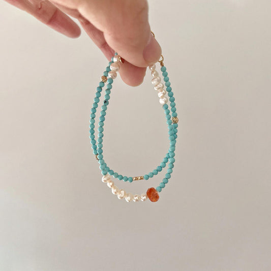 Turquoise Baroque Freshwater Pearl Bracelet Stacked Elegant Women's Bracelet