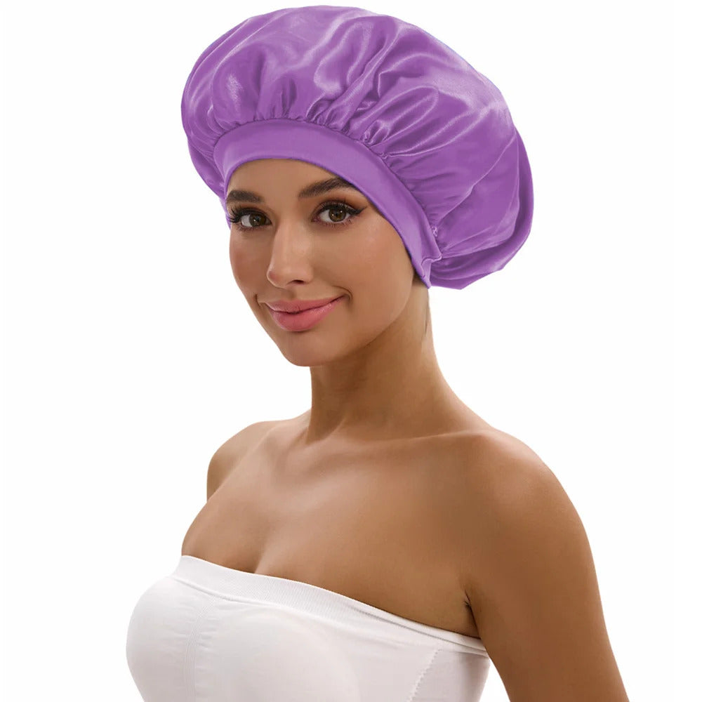 Satin Bonnet with a Wide Brim Perfect for Everyday Use During Showers.