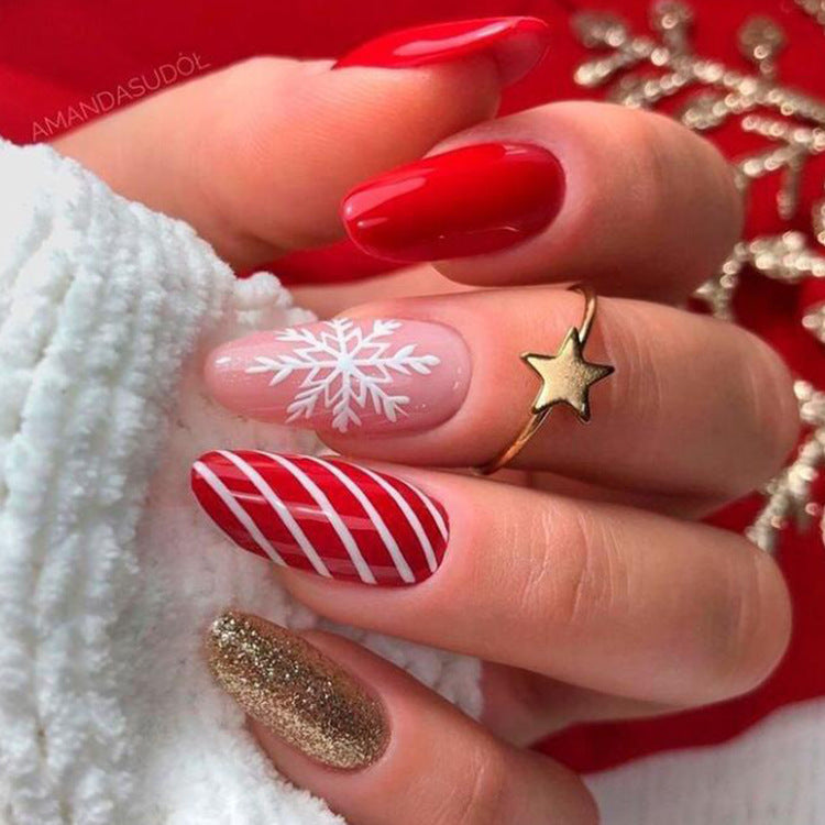 Christmas Wearable Nails Fake Nails Nail Tips Manicure Christmas Hot Press-on Fake Nail Stickers