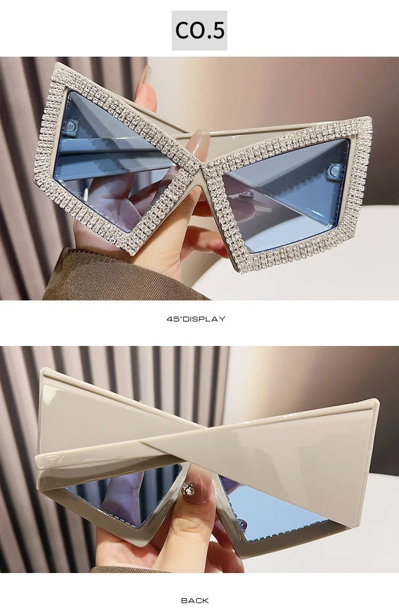 Vintage Super Big Full Crystal Cat Eye Sunglasses Women New Fashion Rhinestones Shiny Sun Glasses Ladies Oversized Bow Shades