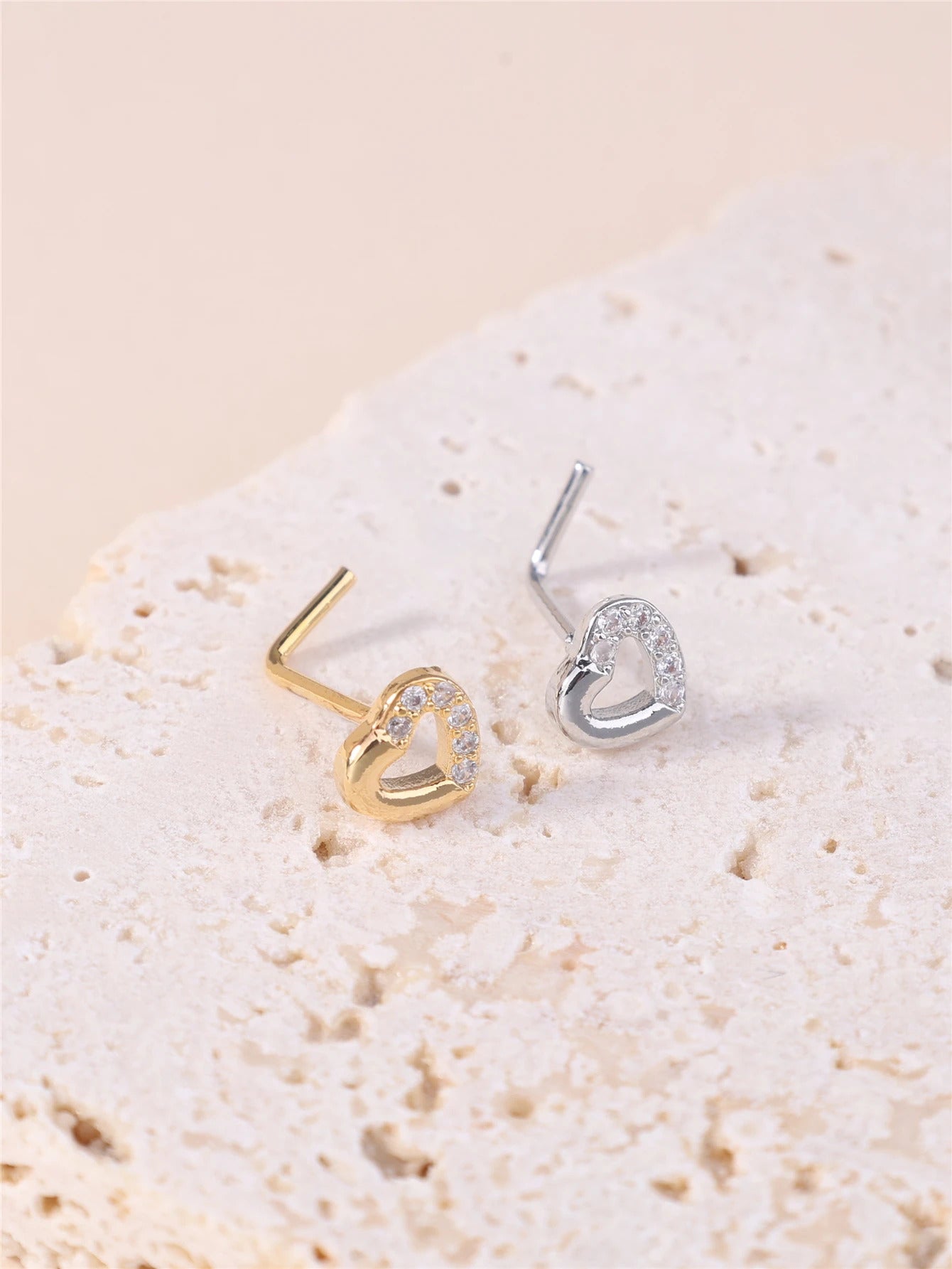 Thin Dangle Nose Studs Mini Pink CZ Heart Charm Dangle Nose Bone for Women Girl Cute Nose Piercing Jewelry Nostril Jewelry 24G
