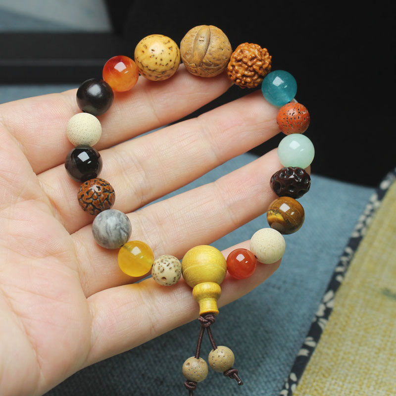 Lingyin New Eighteen Seeds Bodhi Bracelet for Men and Women Couples Bracelet Eighteen Seeds Buddha Beads 18 Seeds Multi-Treasure Bodhi
