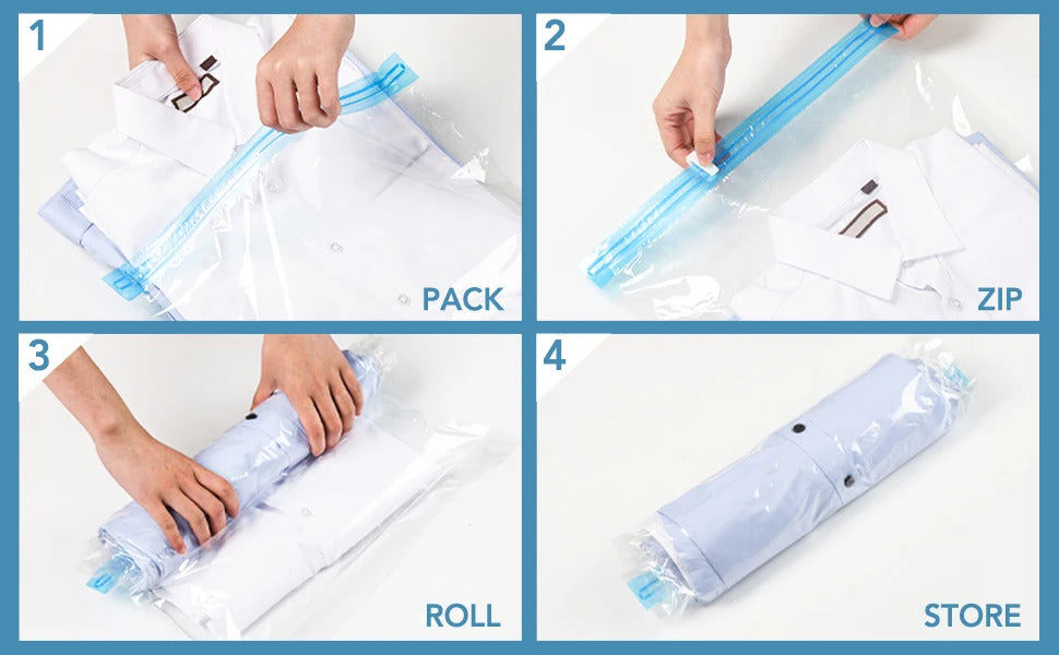 Convenient Vacuum Bag Roll-up Travel Compression Bags for Clothes Luggage Space Saver Packing Suitcases