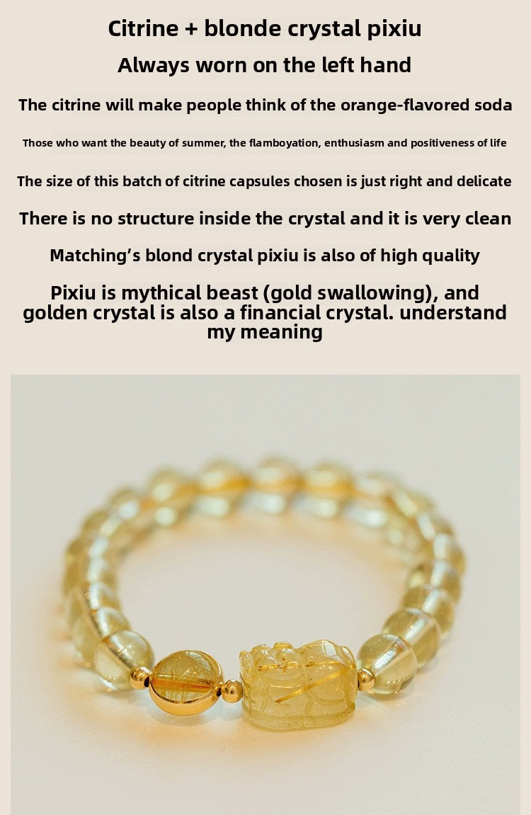 Natural Citrine Bracelet Women's Bracelet Rutile Gold Rutilated Quartz Bracelet Brazil Scattered Beads Money Drawing and Luck Changing Gifts for Girlfriend