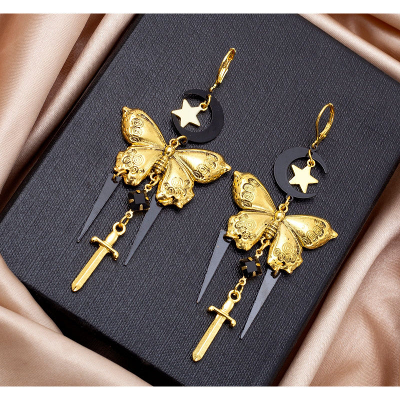 Vintage Distinctive Tassel Star Moon Butterfly Sword New Gothic Tassel Earrings