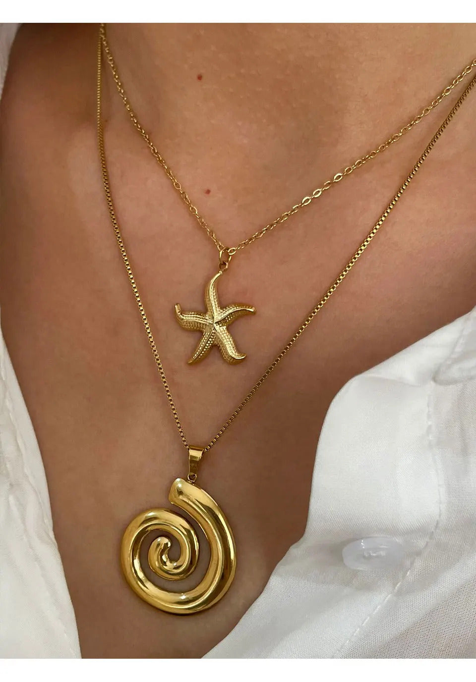 Peri'sbox New Fashion Starfish Hollow Vortex Spiral Pendant Necklace for Women 18K Gold Plated Tarnish Free Jewelry Gifts Summer