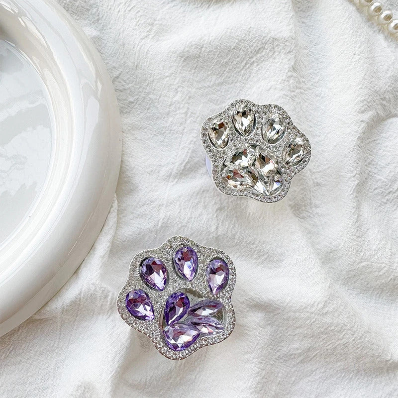 3D Cute Cat Paw Diamond Folding Finger Ring Griptok Phone Holder for IPhone 16 15 Support Socket Pocket Grip Tok Stand Bracket