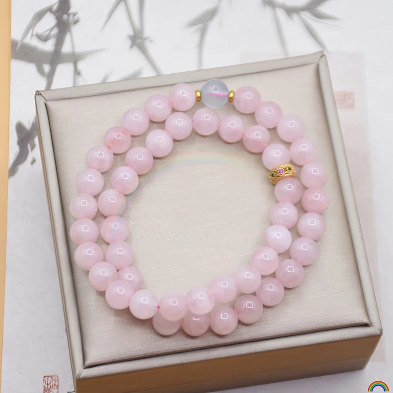 Natural Pink Crystal Double Loop Bracelet 8mm Simple Bracelet with Authentic Protection for Natural Rwbuy Brand Jewelry