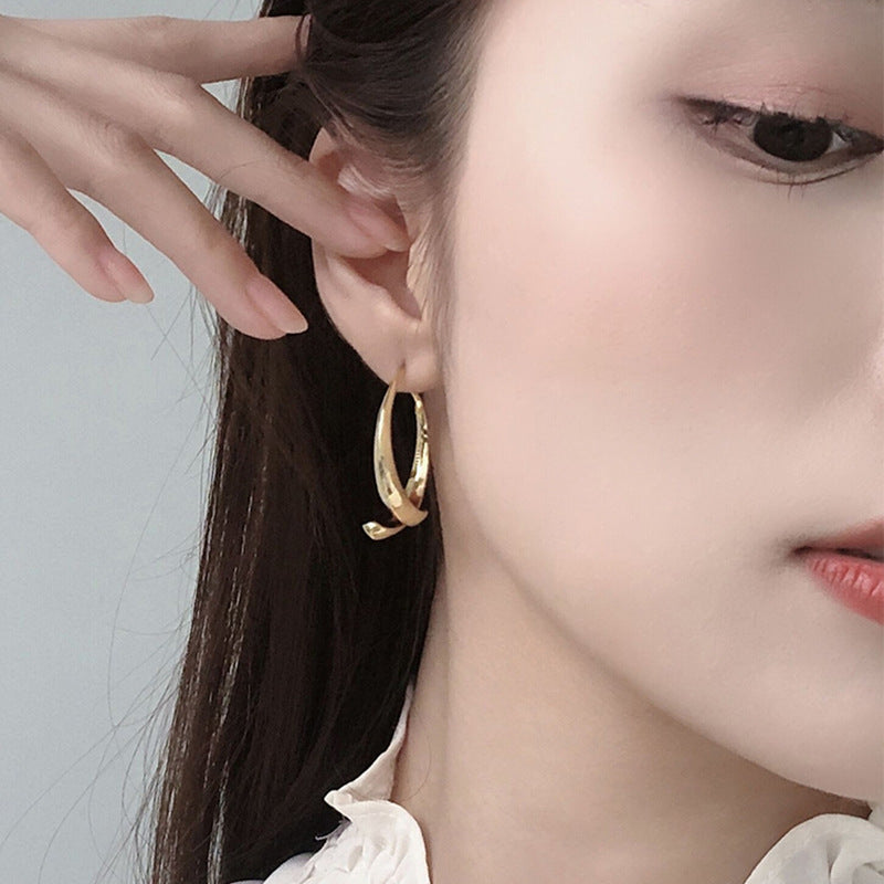 Metal Big Circle Earrings Women's Hong Kong Fashion Women's Ear Jewelry S925 Silver Needle