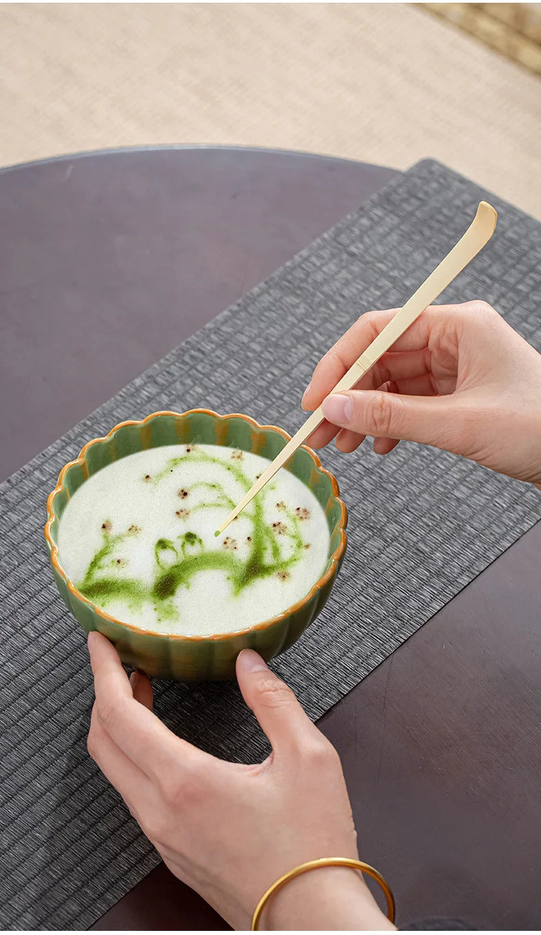 6pcs/set Natural Bamboo Matcha Tea Set Matcha Whisk Spoon Spoon Ceramic Matcha Bowl Whisk Holder Japanese Tea Tool