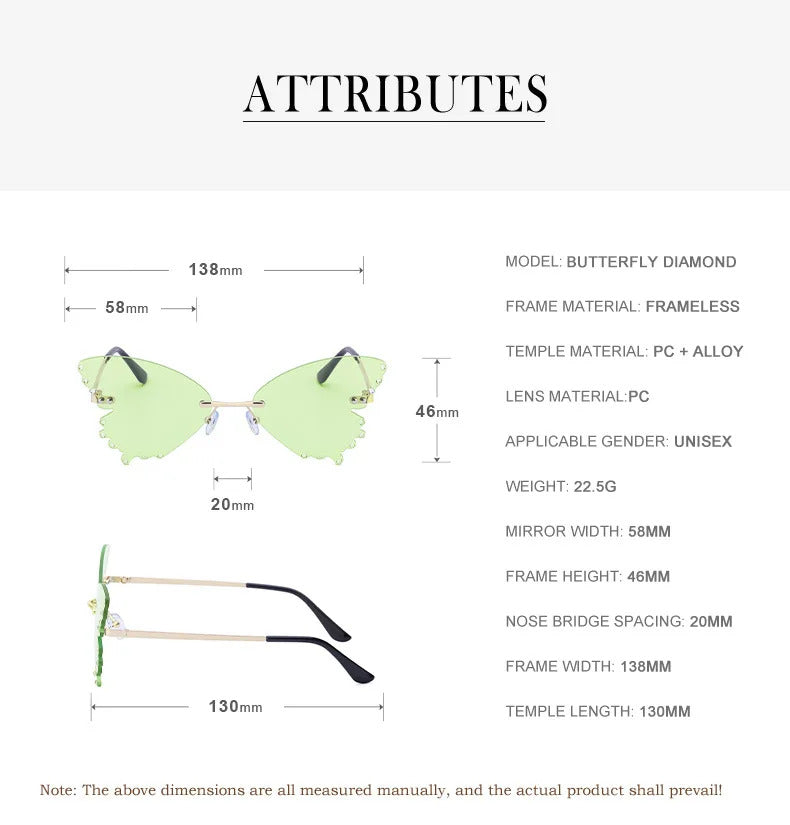 Diamond Butterfly Sunglasses Women 2023 Luxury Brand Designer Fashion Rimless Sun Glasses For Female Unique Party Shades Eyewear