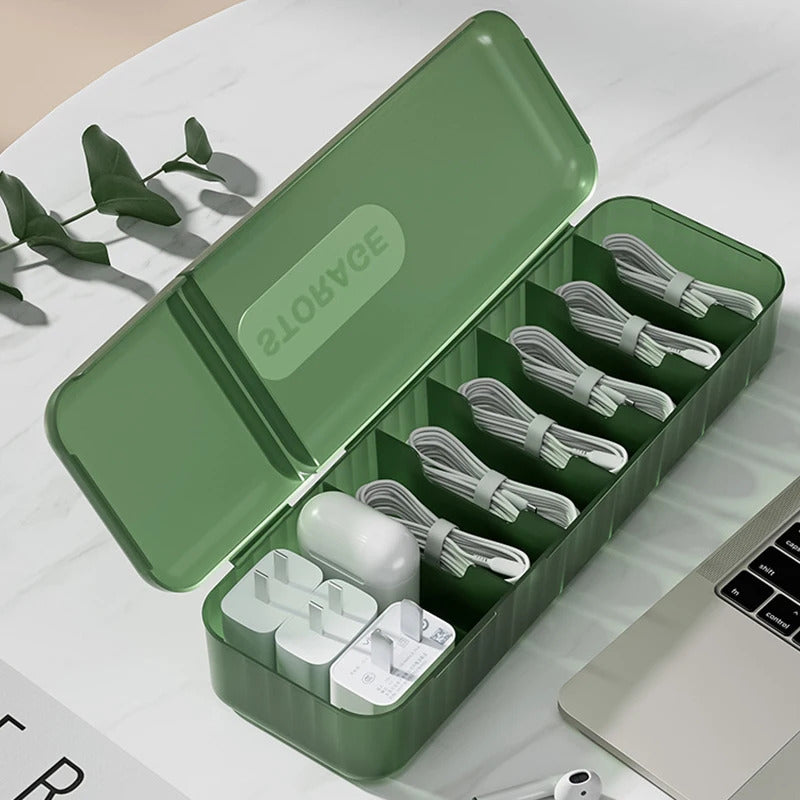 Data Cable Storage Box Double Open Lid Plastic 7 slots Dustproof Charger Plug Desktop Cable Box Hub Ornaments Home Storage Tools