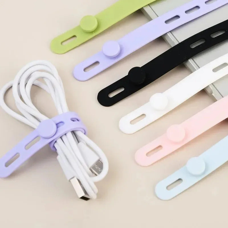 Silicone Cable Winder Charge Line Management Adjustable Straps Lock Cable Tie Straps for Home Office Reusable Data Wire Managers