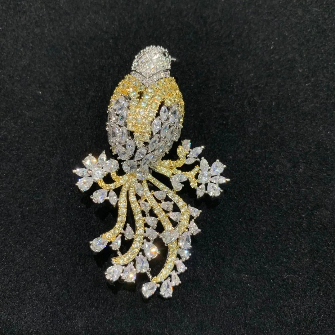 copper with cubic zircon birds brooch pin pink yellow multi color single double birds fashion women & men jewelry free shipping