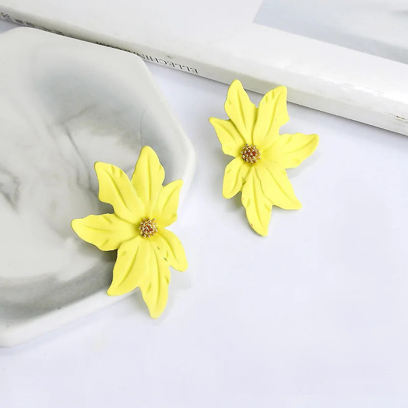 Korean New Double-layers Flower Drop Earrings for Ladies Exaggerated Women Floral Earrings Fashion Jewelry aretes de mujer