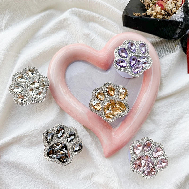 3D Cute Cat Paw Diamond Folding Finger Ring Griptok Phone Holder for IPhone 16 15 Support Socket Pocket Grip Tok Stand Bracket