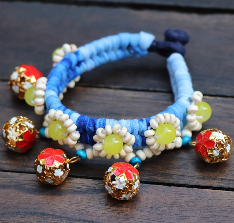 Blue Tie Dye Cloth Bracelet Dali Lijiang Hot Sale Hand-stitched Flower Fabric Bracelet Bracelet