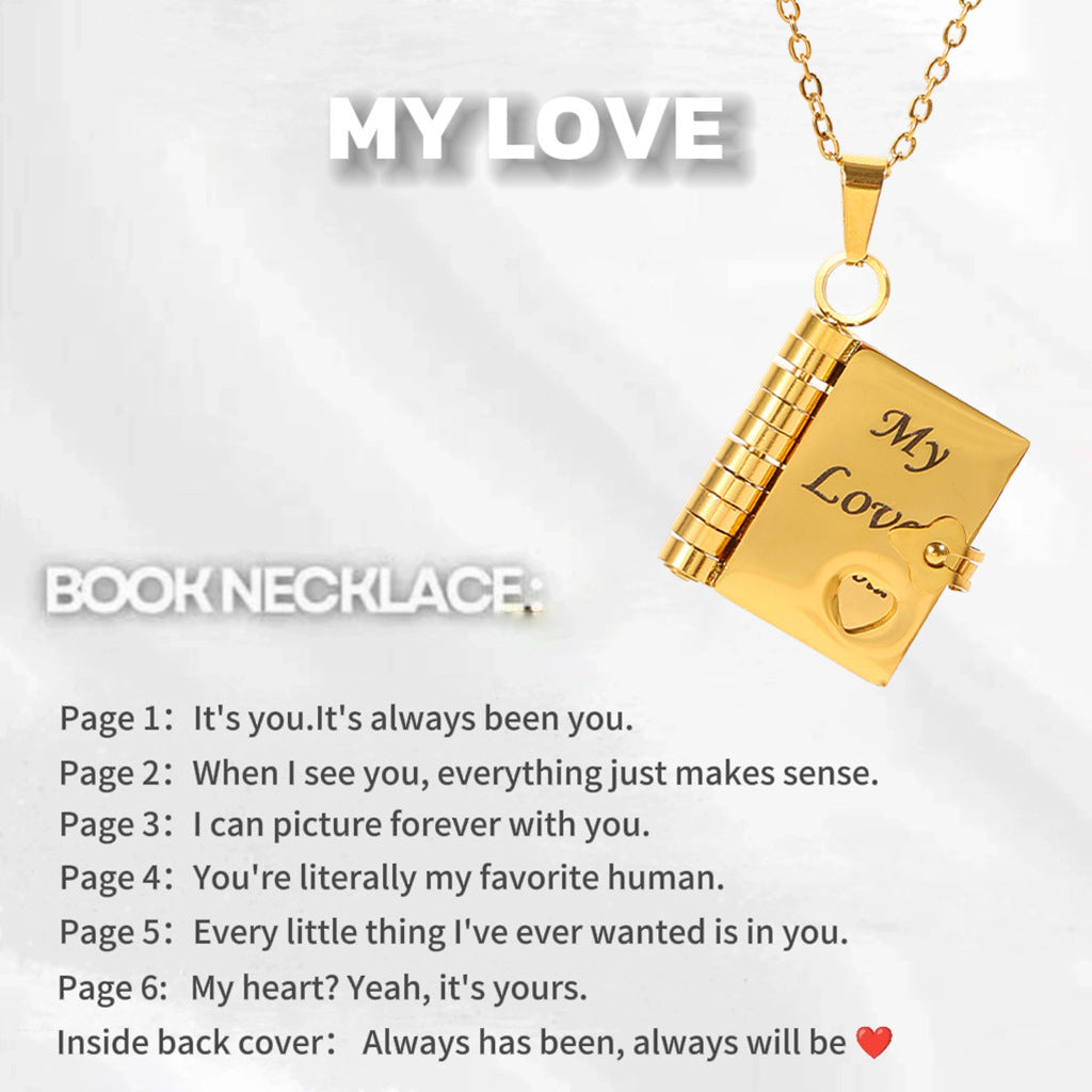Titanium Steel Women's Love Letter Necklace Openable Pendant Couple New Style Personality Temperament Necklace Clavicle Chain