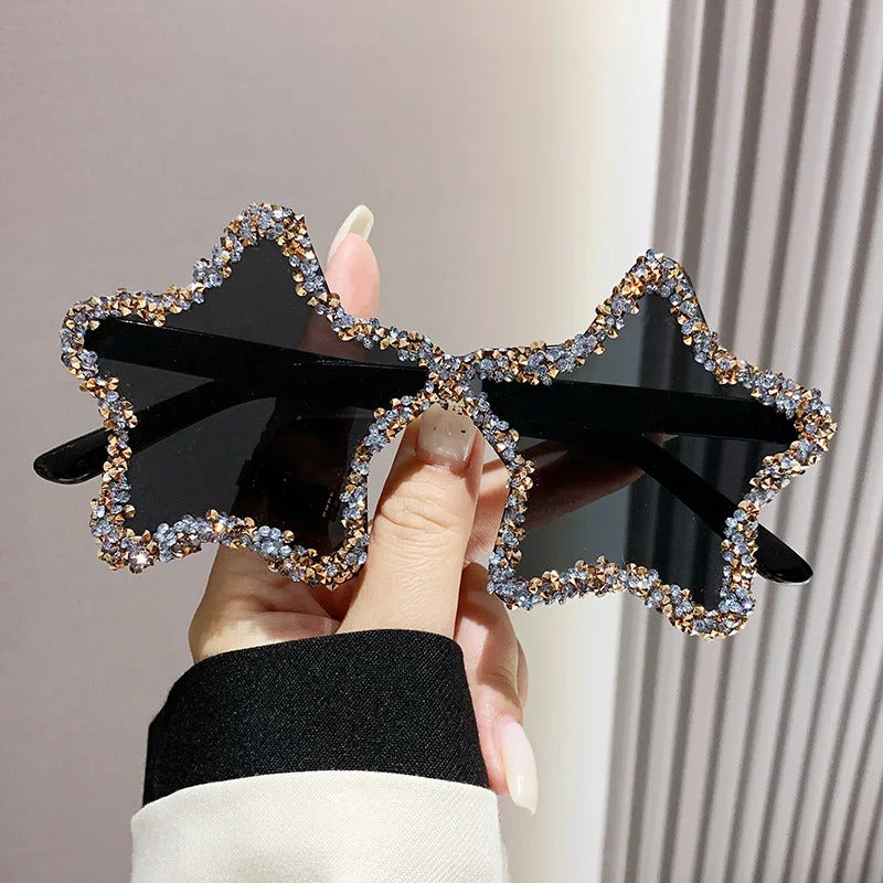 Luxury Diamond Star Shape Sunglasses Women Trends Rhinestone Shiny Sun Glasses Ladies Punk Rimless Style Eyewear gafas de sol